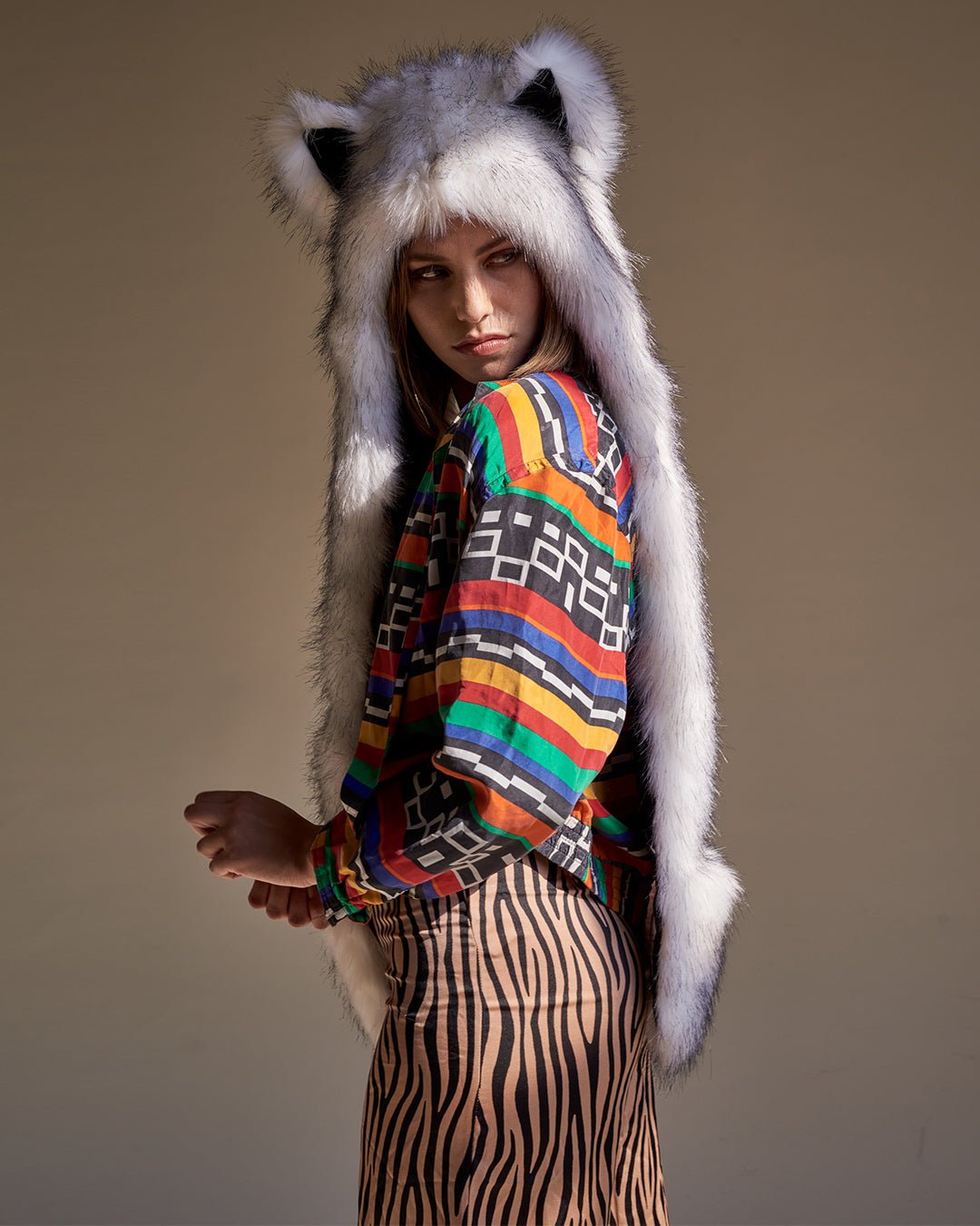 Woman wearing Husky Faux Fur Hood