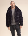 Classic Men's Black Puffer Jacket With Hood | Slate Leopard