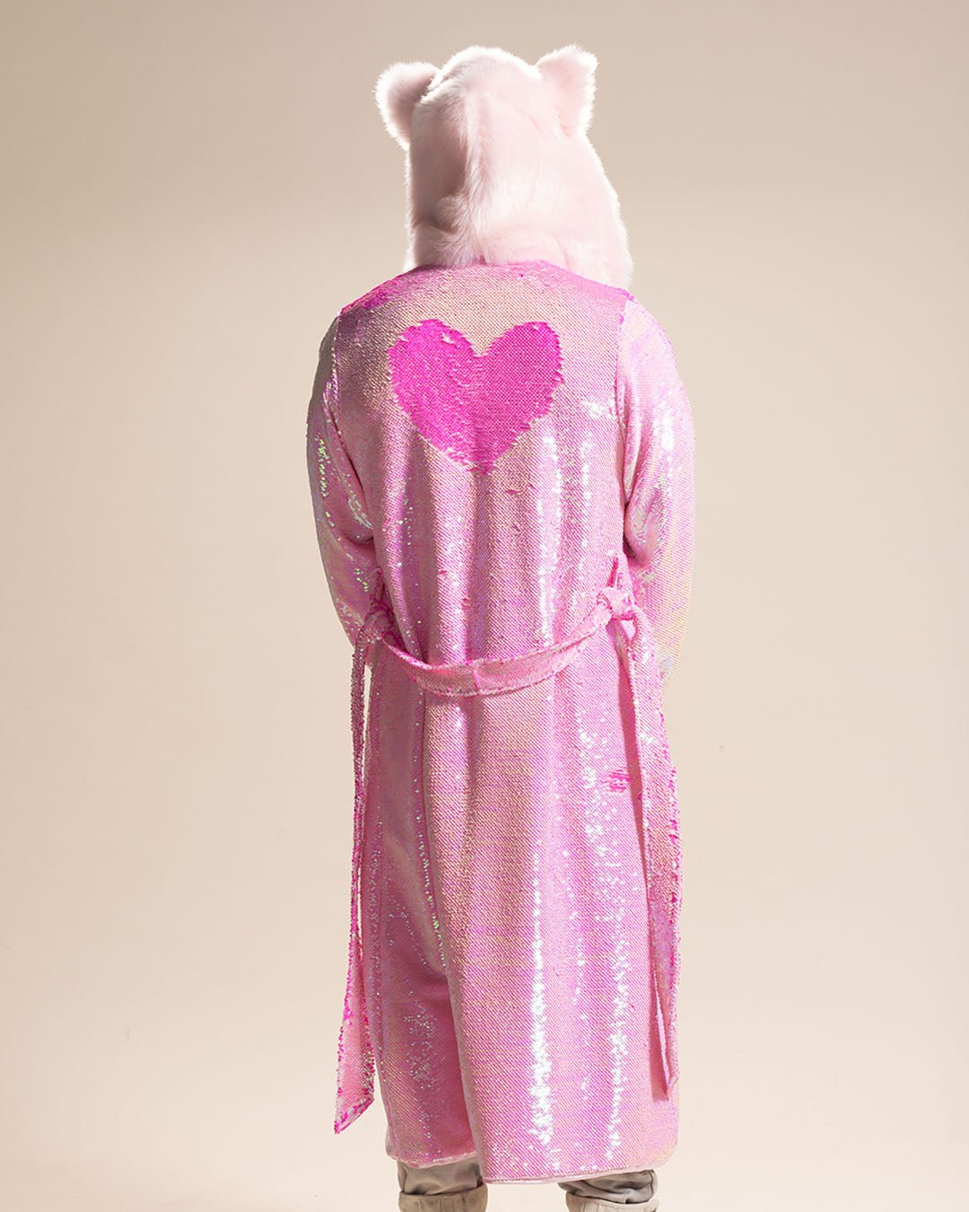 Classic Men's Long Sequin Coat | Pink Disco Cat