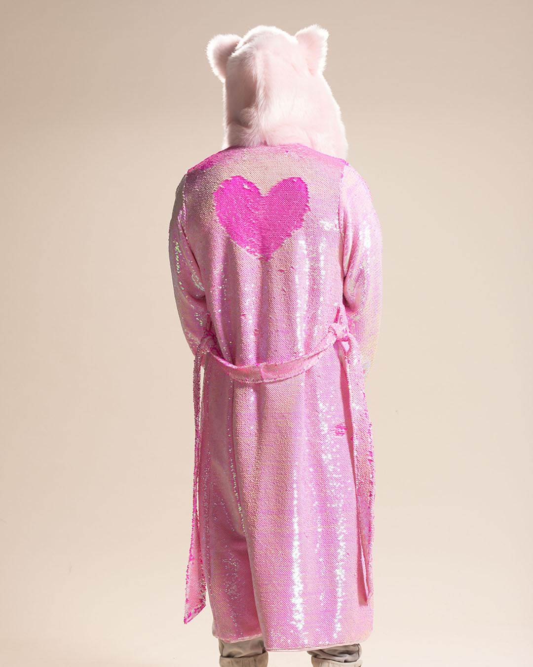 Classic Men's Long Sequin Coat | Pink Disco Cat