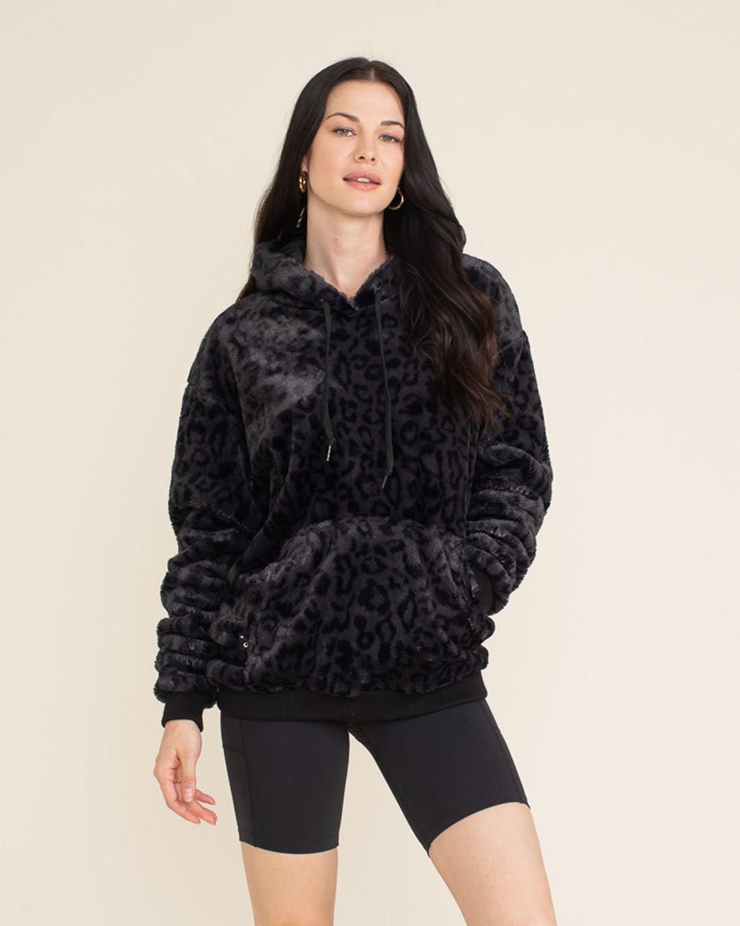 Women's Fur Hoodie | Slate Black Leopard