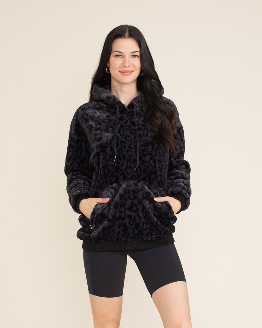 Women's Fur Hoodie | Slate Black Leopard