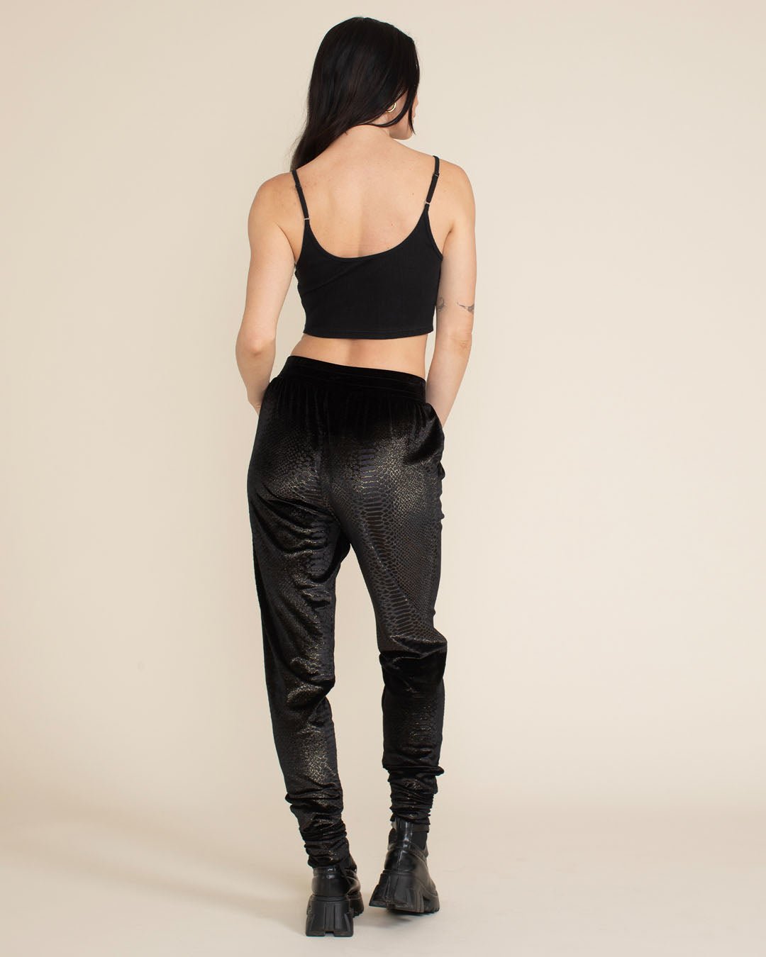 Black Snakeskin Velvet Slim Jogger | Women's