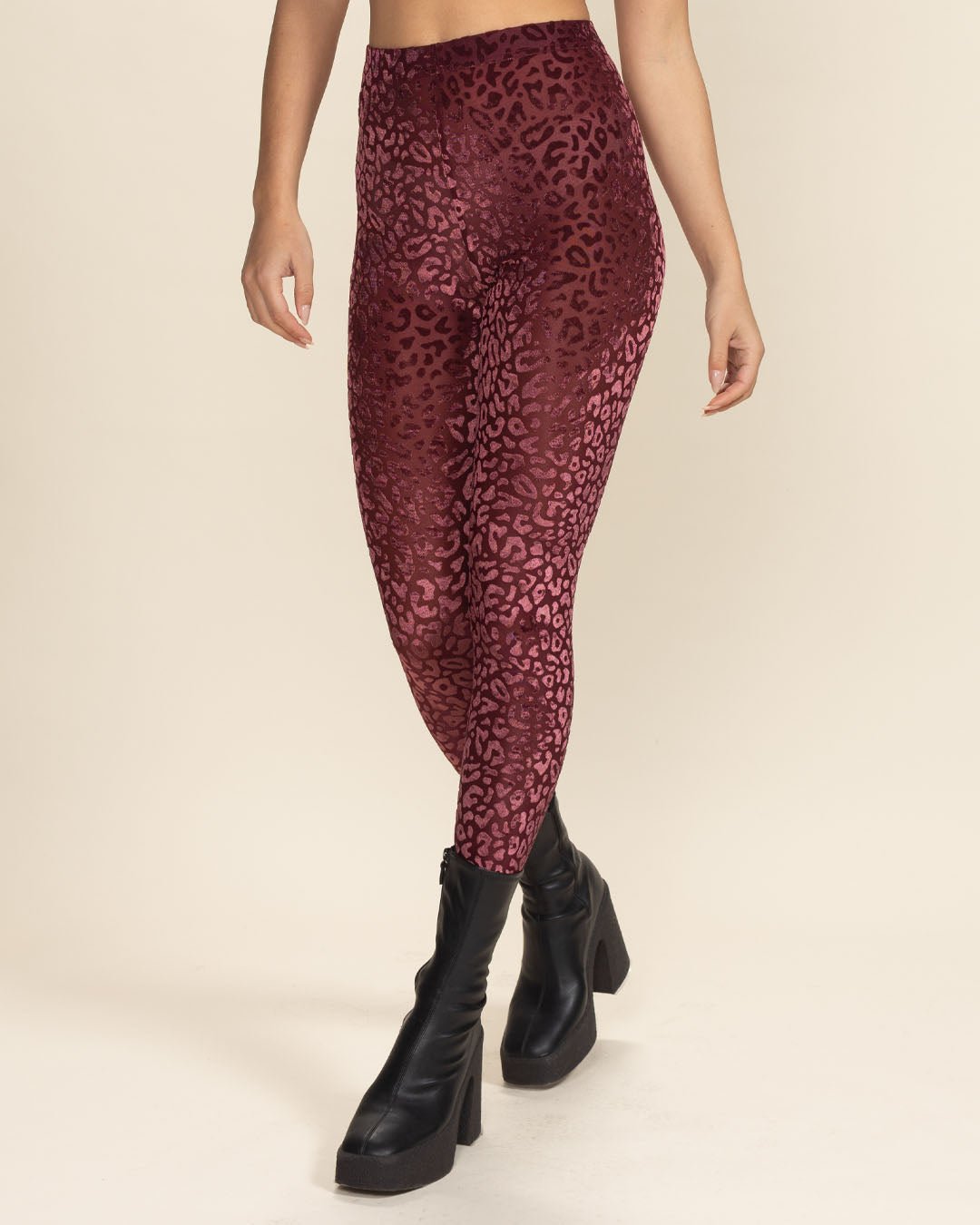 Women's Velvet Leggings | Red Crimson Burnout Leopard