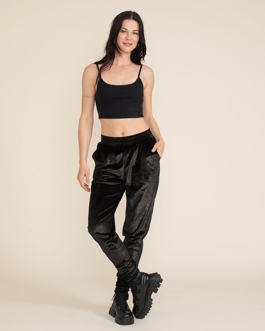 Black Snakeskin Velvet Slim Jogger | Women's