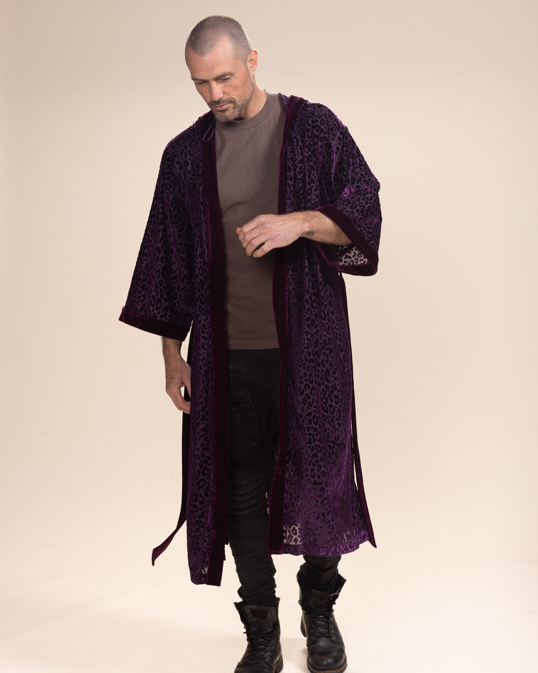 Men's Velvet Kimono | Purple Leopard