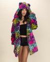 Classic Women's Faux Fur Coat | Neon Graffiti Leopard