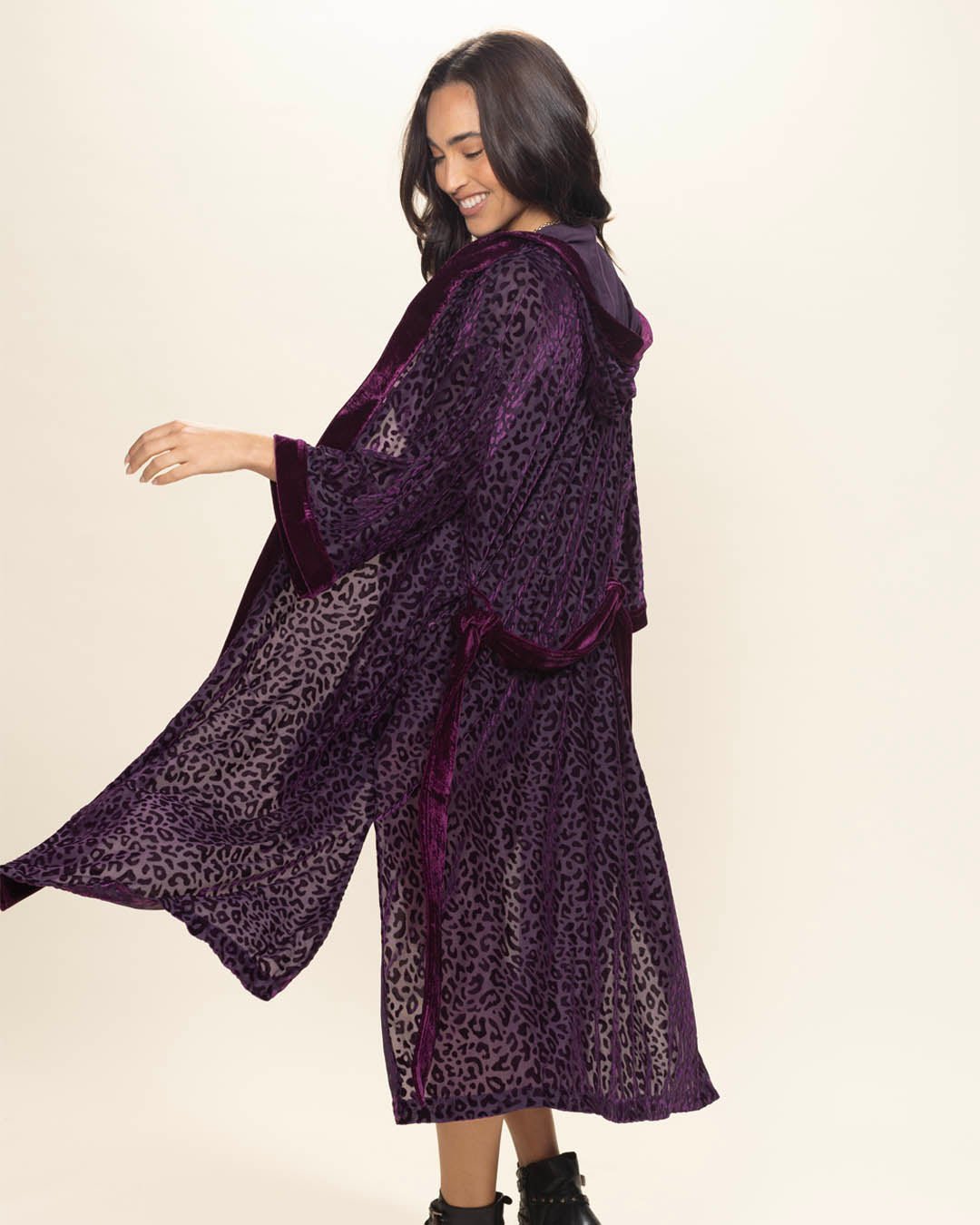 Women's Velvet Kimono | Purple Leopard