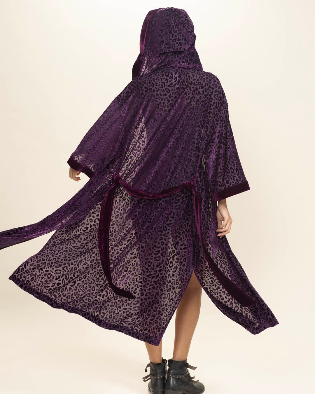 Women's Velvet Kimono | Purple Leopard