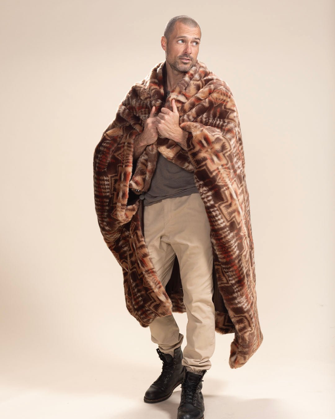 Tuscan Brown Wolf Faux Fur Throw