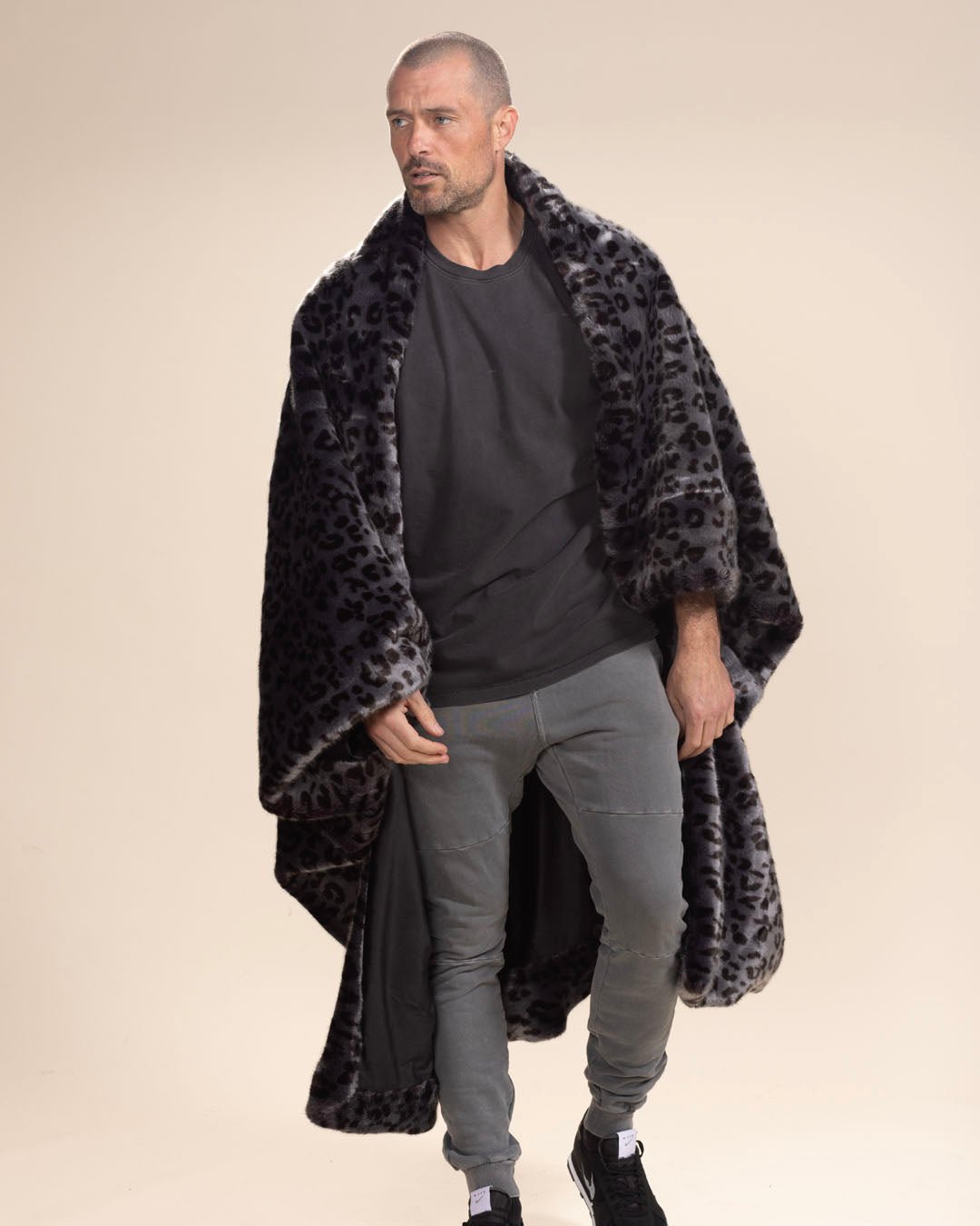 Slate Leopard Luxe Faux Fur Throw