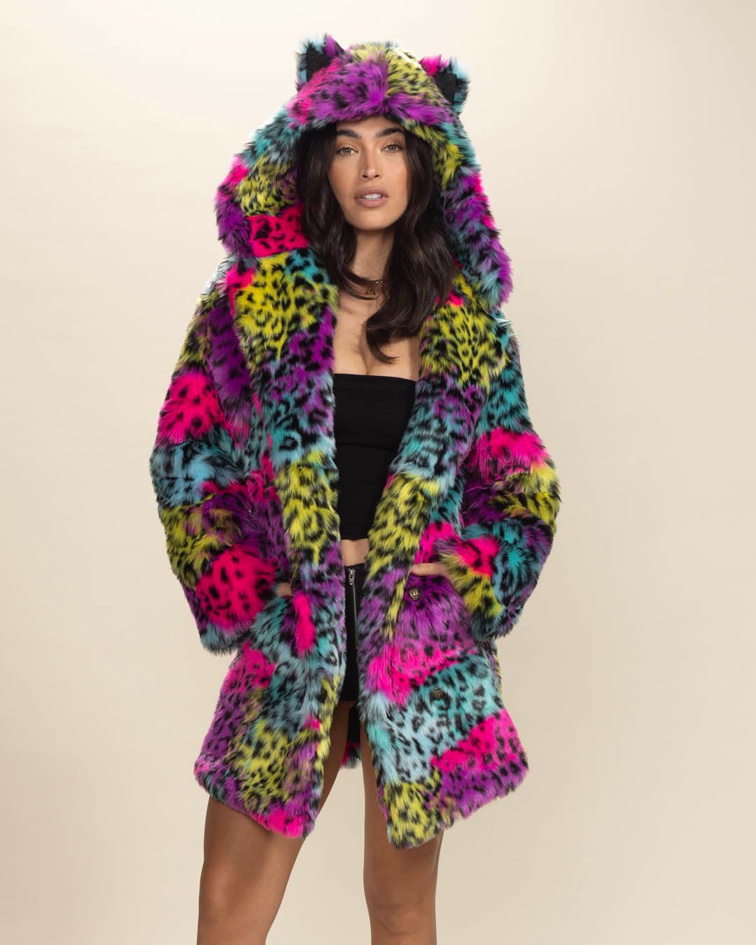 SpiritHoods Multicolor Leopard Print Faux Fur Womens Coat