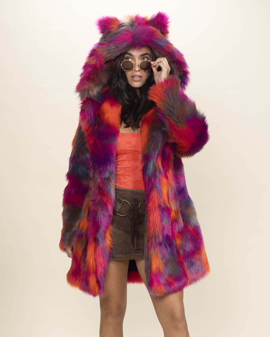 SpiritHoods Colorful Faux Fur Coat Womens Festival Style