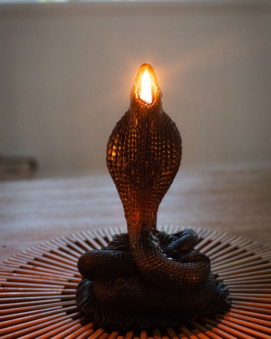 SpiritHoods Cobra Candle Pillar. Black Soy Wax, Scent Free