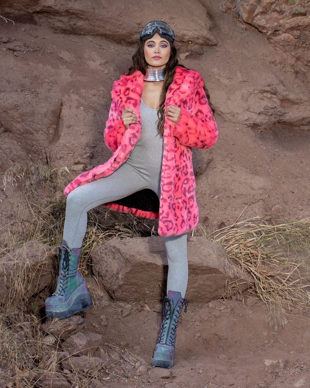 Classic Women's Faux Fur Coat | Hot Pink Leopard