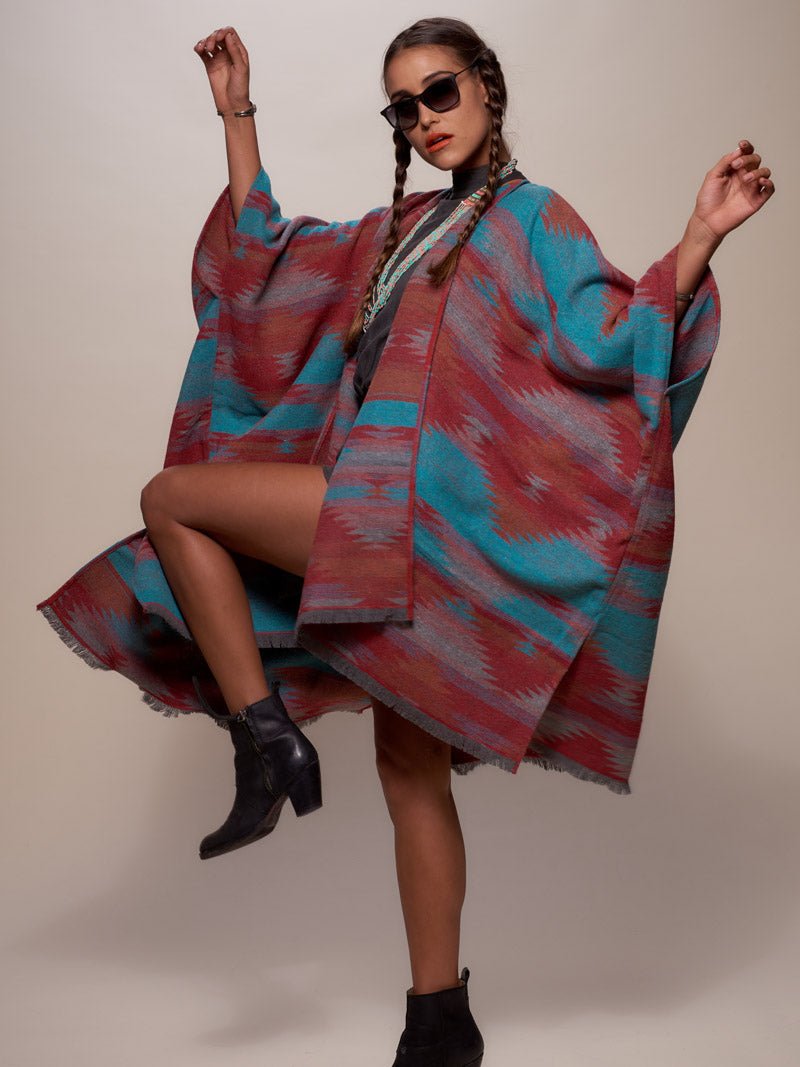 Sunset Fox Poncho on Female Model