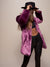 V-Neck Luxe Faux Fur Coat Featuring Lavender Wolf Design on Female