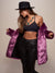 Female Wearing Lavender Wolf V-Neck Luxe Faux Fur Coat 