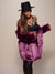 Luxe Faux Fur Coat in Lavender Wolf Design on Woman