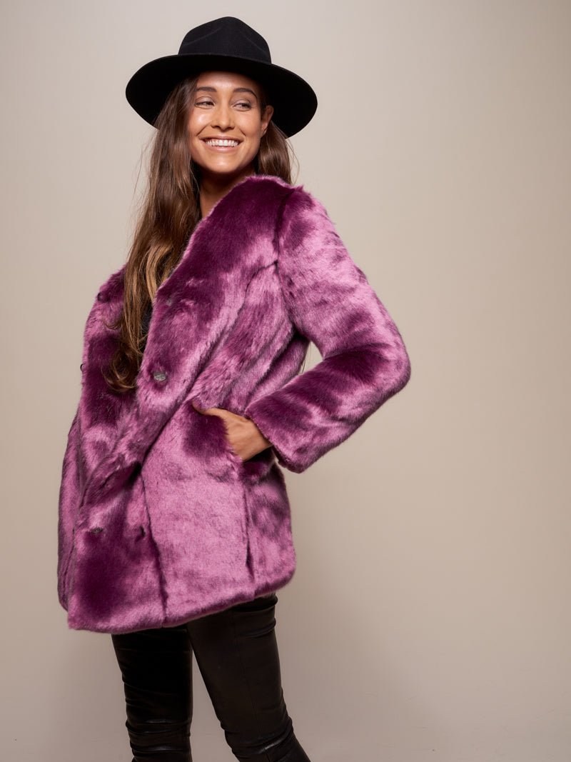 Lavender Wolf Luxe Faux Fur Coat with V-Neck