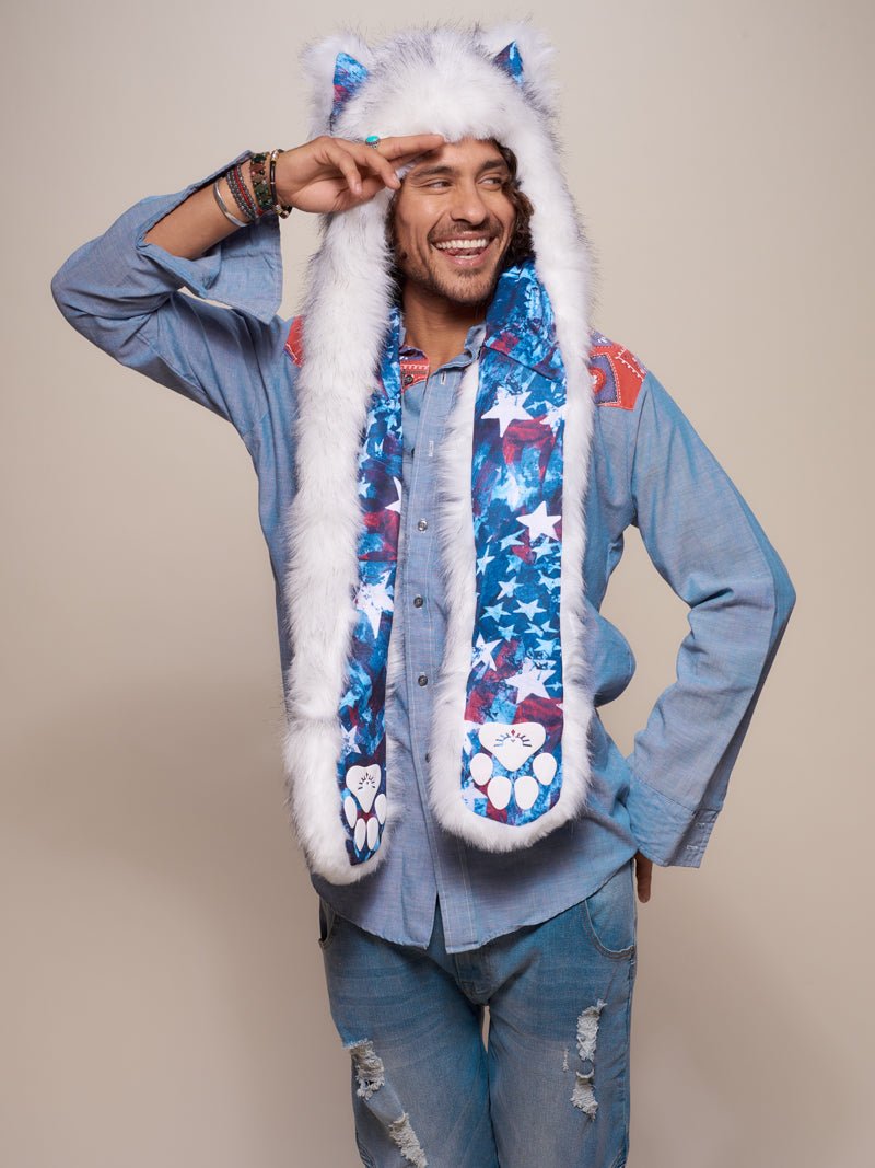 Man wearing faux fur Husky America Collector Edition SpiritHood