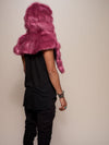 Man wearing Limited Edition Rose Finch Faux Fur Shawl, side view