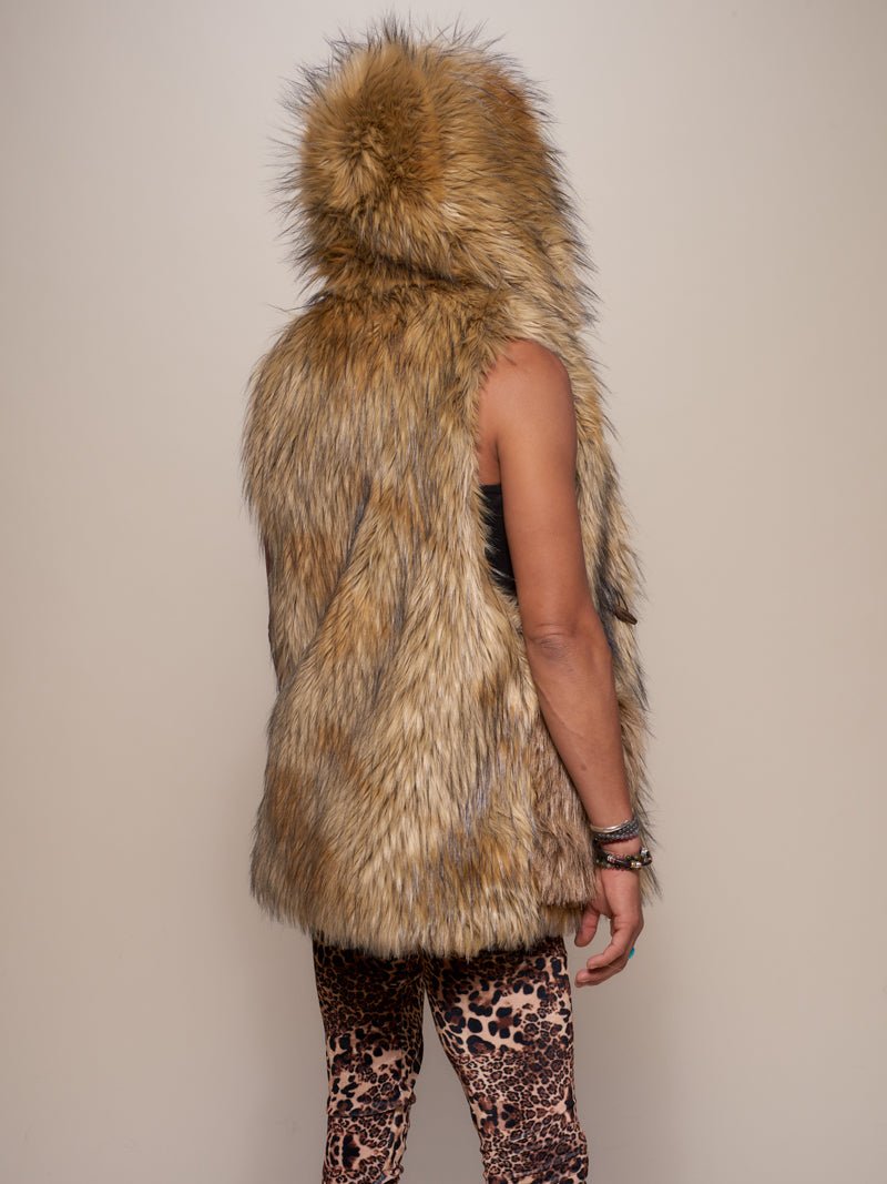 Man wearing Golden Jackal Faux Fur Vest, side view 2