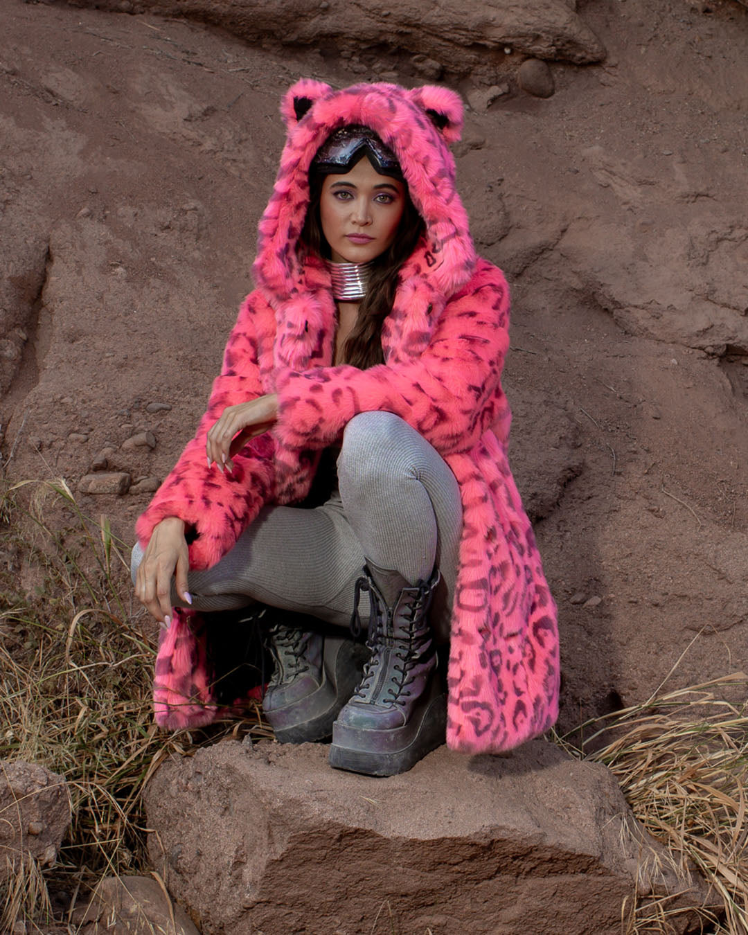 Classic Women's Faux Fur Coat | Hot Pink Leopard