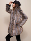 Woman Wearing Grey Wolf Faux Fur Coat