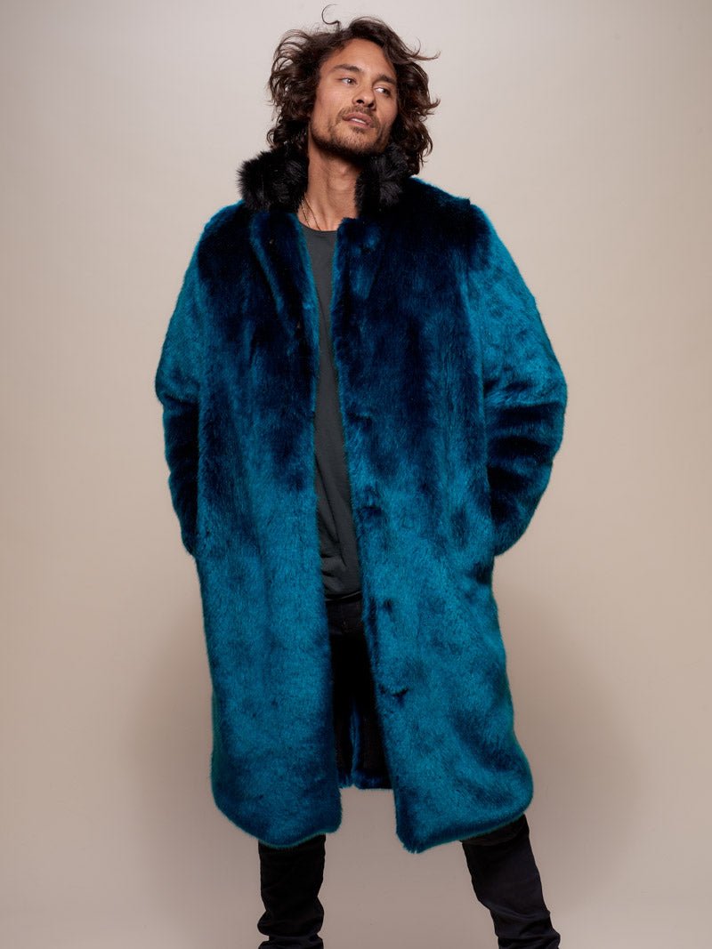 Luxury Wolf Blue Mens Long Faux Fur Long Full Length SpiritHoods