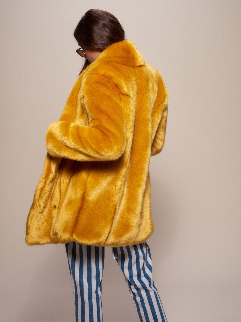 Golden Wolf Luxe Collared  Faux Fur Coat on Female Model