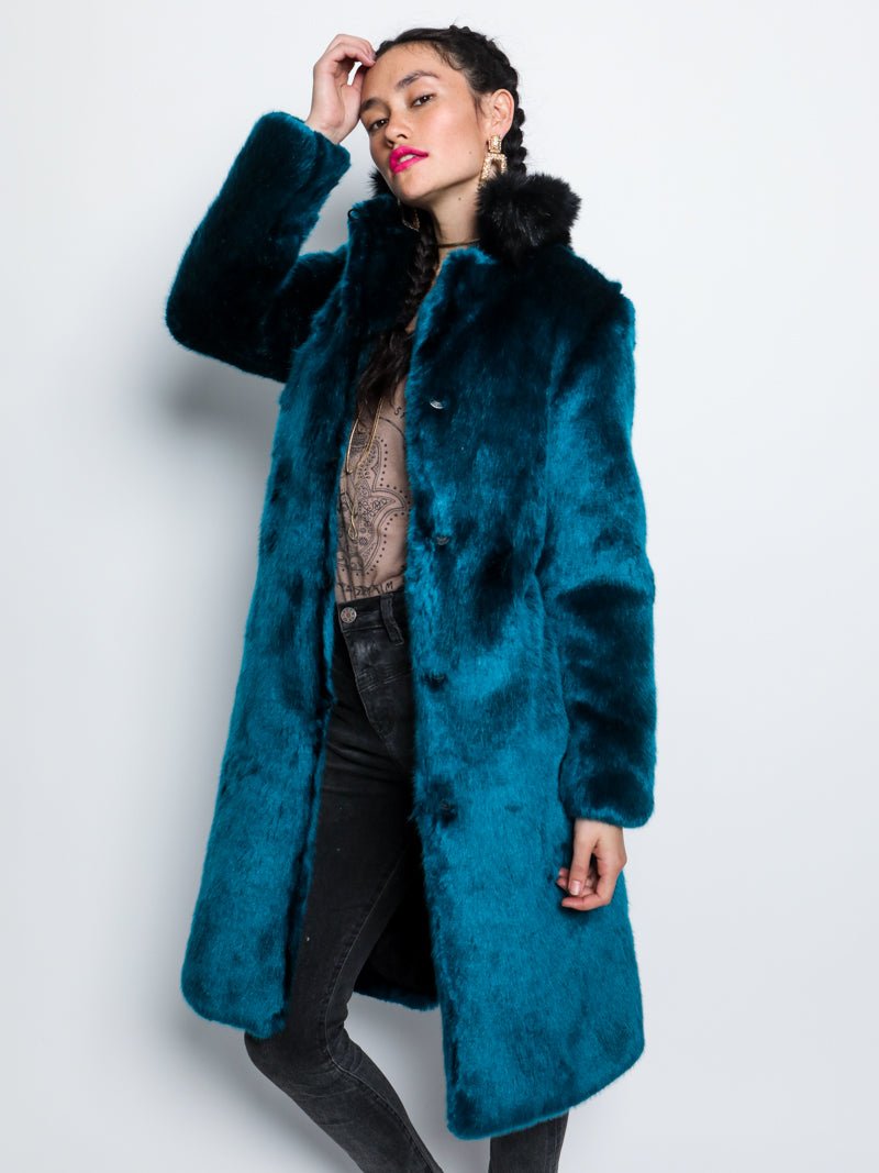 Royal Wolf Luxe Calf Length Women's Faux Fur Coat with Collar