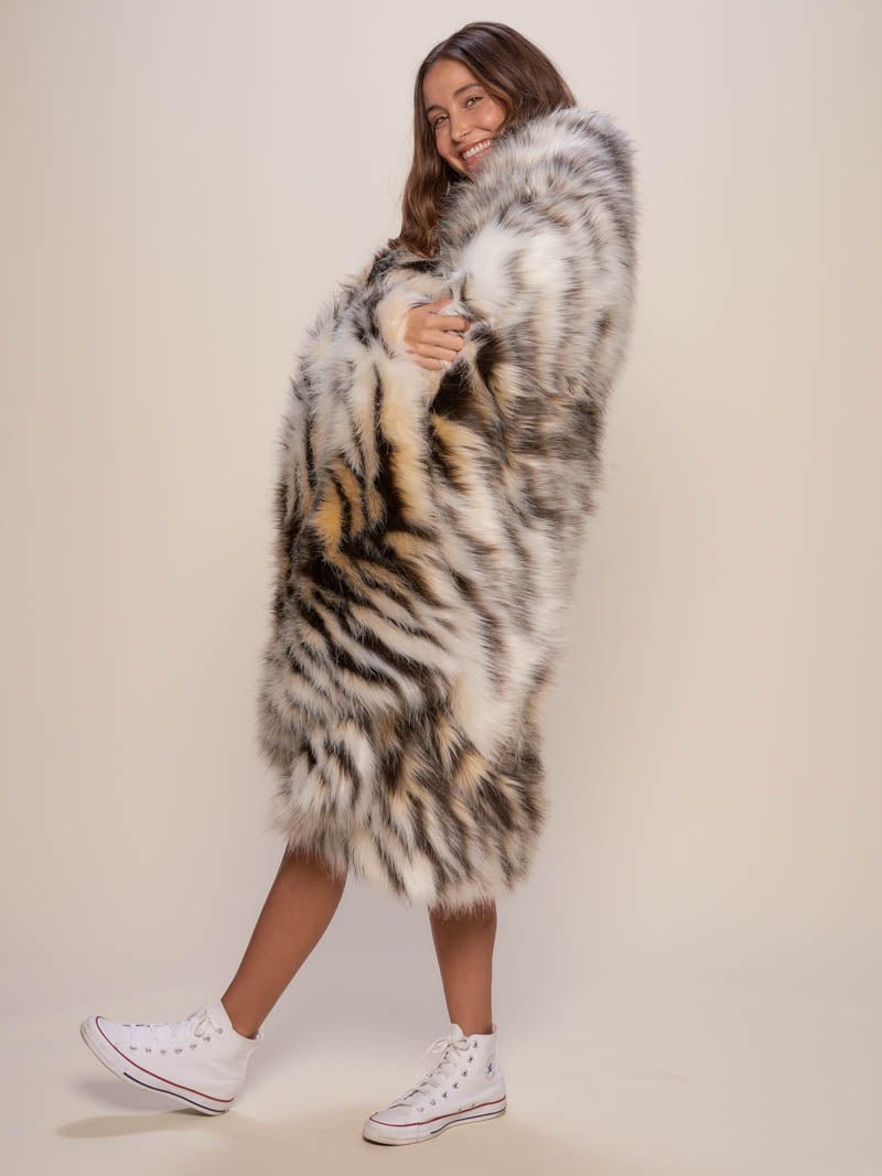 Female Wrapped Up In Galaxy Faux Fur Throw with Tiger Design