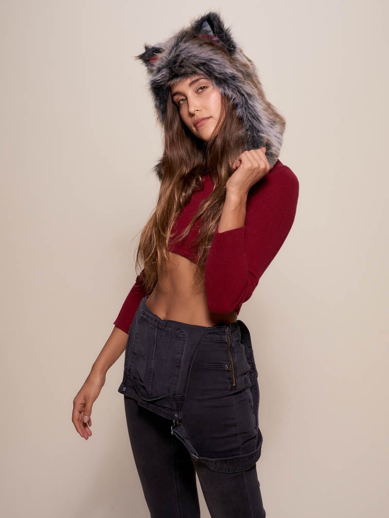 Grey Wolf SpiritHood Faux Fur Half Hood 