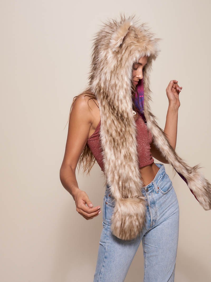 Side View of Collector Edition Platinum Fox Galaxy SpiritHood on Woman