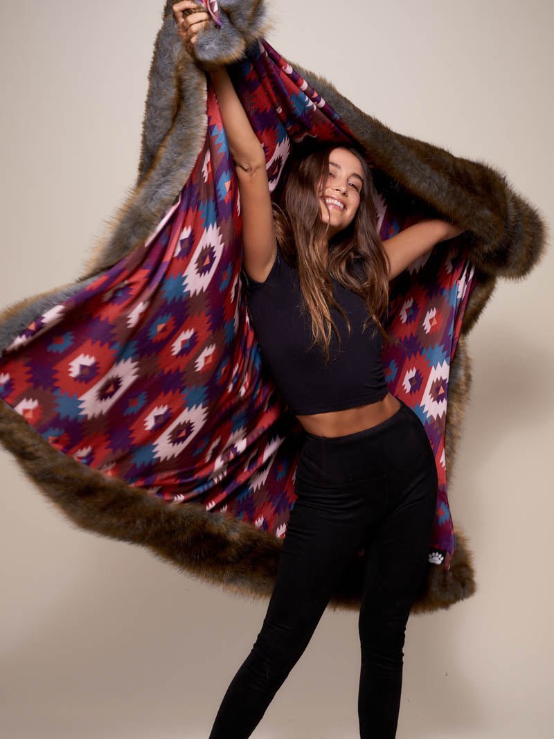 Female Model Holding Honey Bear Faux Fur Throw 