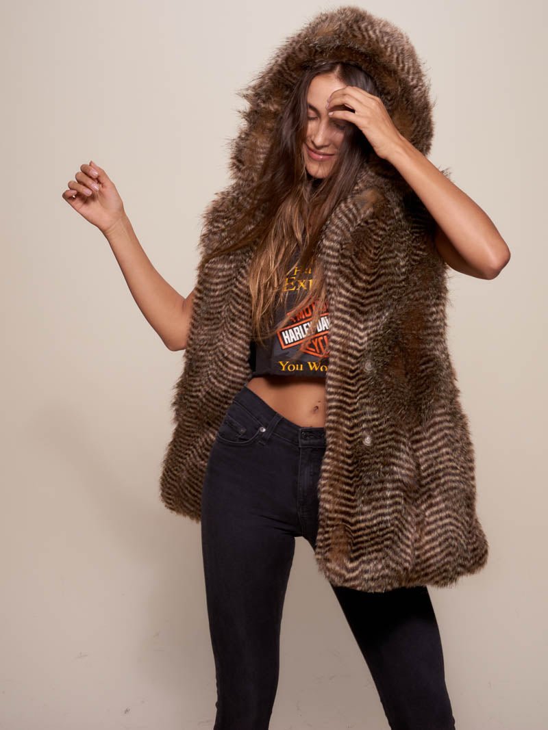 Nighthawk Faux Fur Women s Vest With Hood SpiritHoods