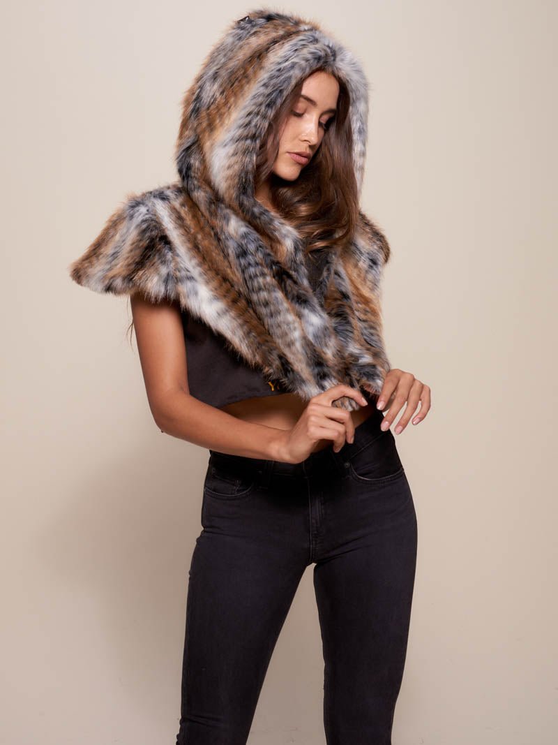 Red Tail Hawk Hooded Faux Fur Shawl