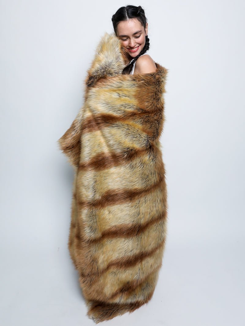 Sunset Fox Faux Fur Throw Wrapped Around Woman