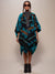 Woman wearing Grey Wolf Fabric Poncho, front view 2