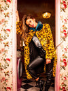 Yellow and Black Yellow Cheetah Calf Length Faux Fur Coat on Female