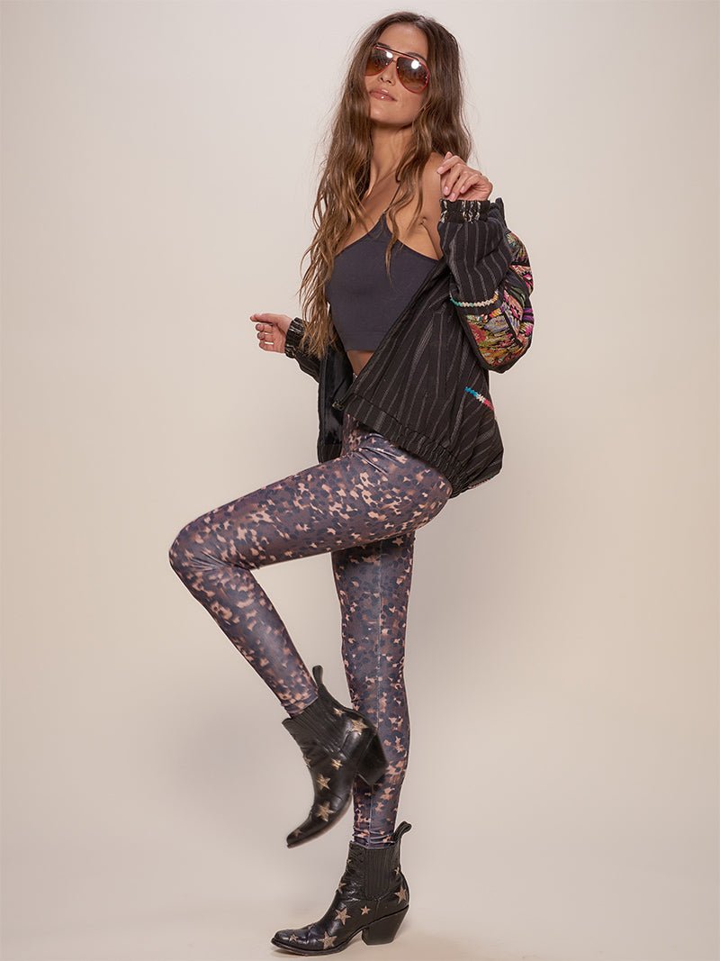 Female Wearing Jaguar Poly-Velvet Animal-Friendly Leggings 