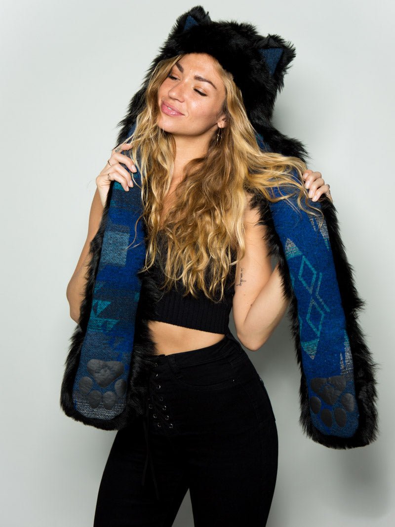 Woman wearing Faux Fur Black Wolf Italy SpiritHood