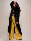 Woman wearing Classic Black Wolf Faux Fur Long Coat, front view 4