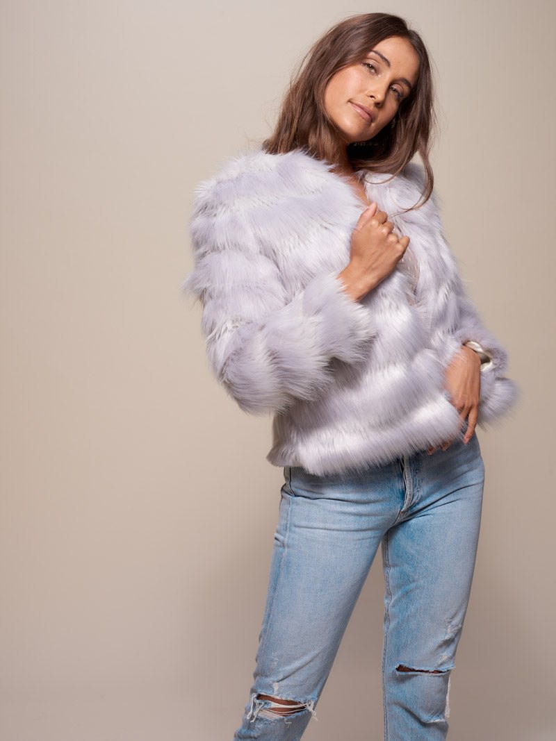 Gray Tundra Fox Faux Fur Bomber on Female