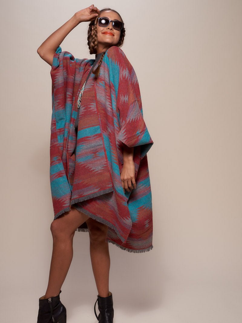 Sunset Fox Poncho on Female Model