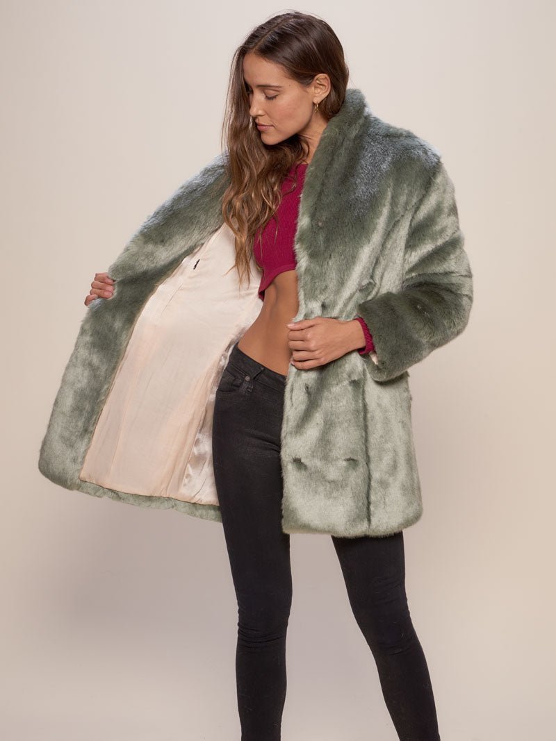 Grey Hummingbird Luxe Collared Faux Fur Coat on Female