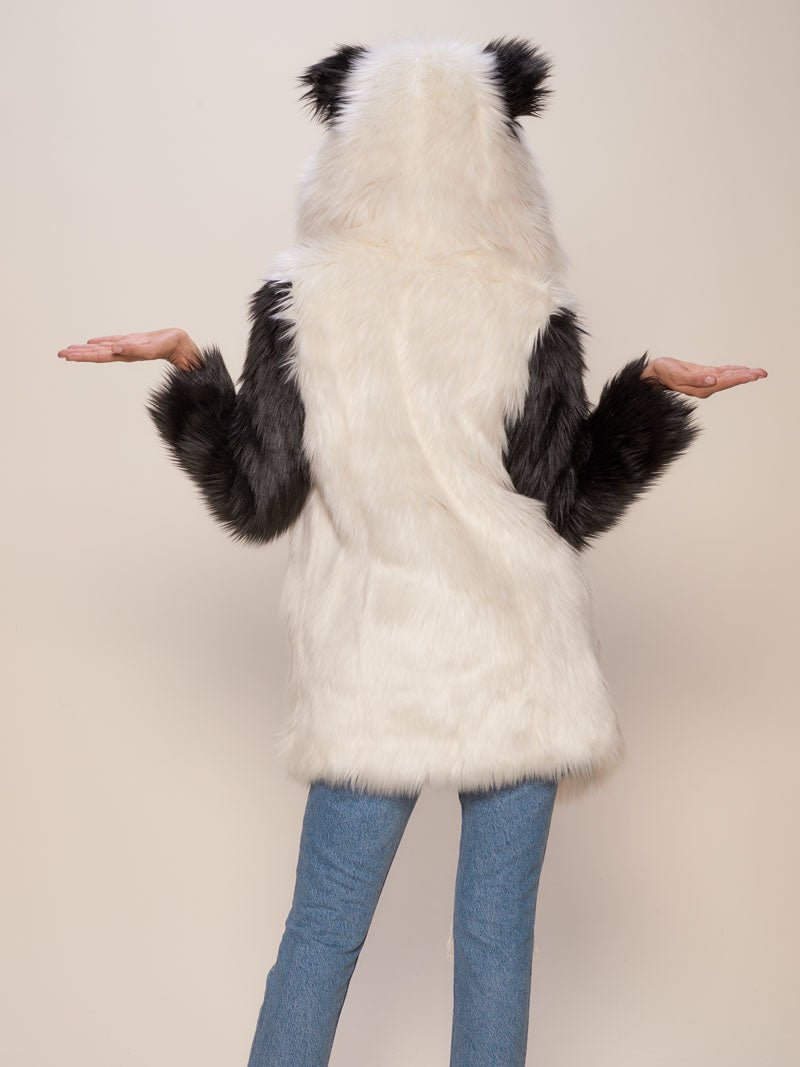 Hooded Faux Fur Coat with Classic Panda Design