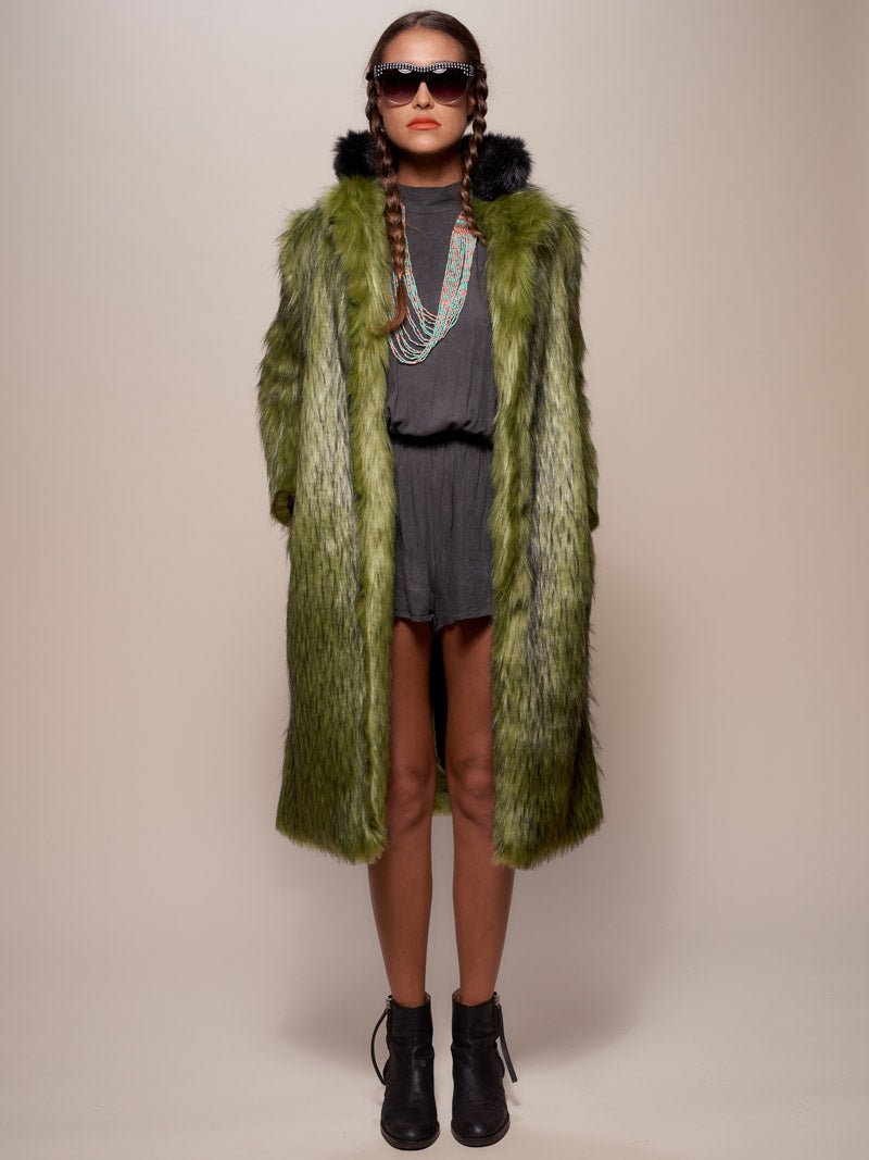 Jade Fox Faux Fur Calf Length Coat with Collar on Female