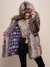 Hooded Grey Wolf Dia De Los Muertos Faux Fur Coat on Female